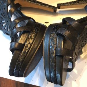 Isola Bohemian leather upper ankle strap basketweave detailed high heels